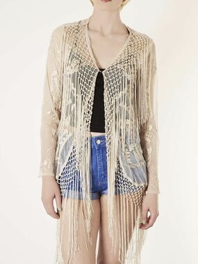 Caribbean Queen Beige Lace Crochet Top